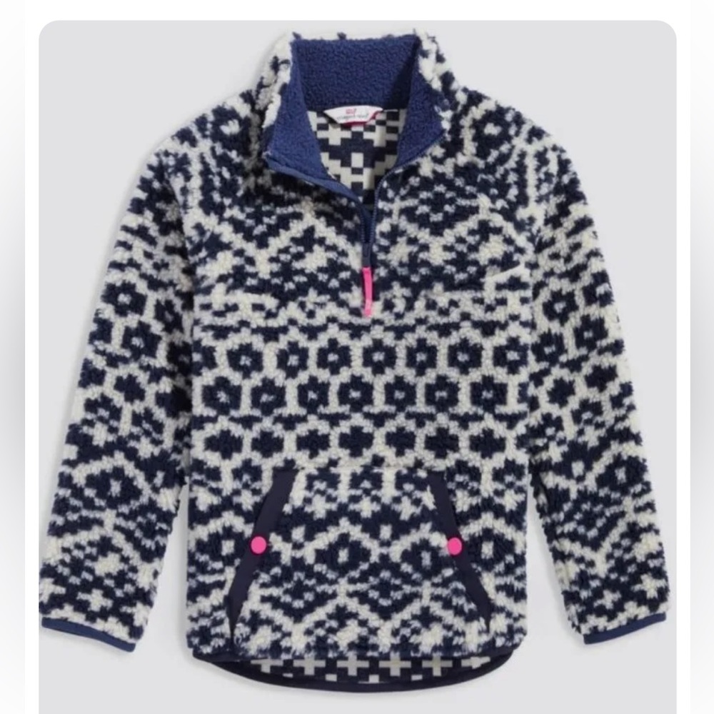 Vineyard Vines Girls Fair isle 3/4 zip Sherpa pullover